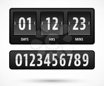 Mechanical countdown timer template with days, hours and minutes. Vector illustration.