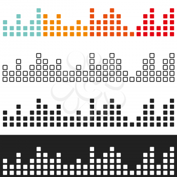 Various colored volume graphic equalizer. Set of sound spectrum analyzer. Vector illustration.