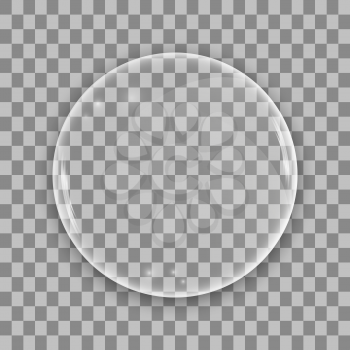 Glass lens on transparent background. Sphere bubble with glares. Vector illustration.