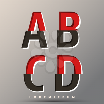 Alphabet font template. Set of letters A, B, C, D logo or icon glitch design. Vector illustration.