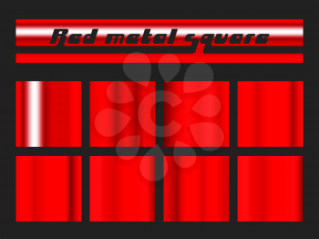 Red gradient square set. Metallic texture background. Vector illustration.