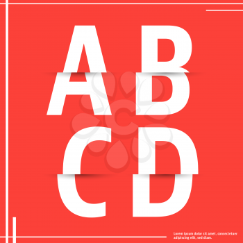 Alphabet font template. Set of letters A, B, C, D logo or icon cutting paper design. Vector illustration.