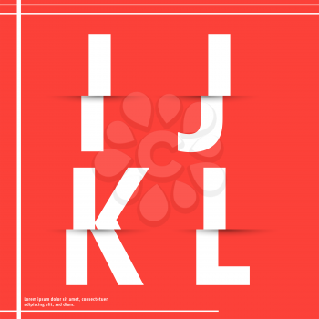 Alphabet font template. Set of letters I, J, K, L logo or icon cutting paper design. Vector illustration.