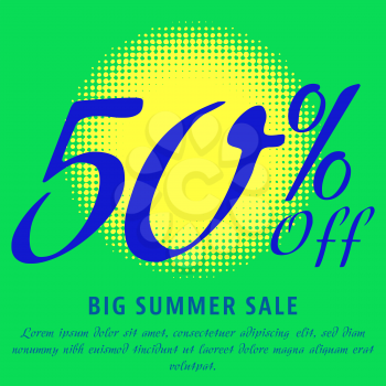 50 percent Off - big summer sale template. Colorful promotional banner or poster design. Vector Illustration.