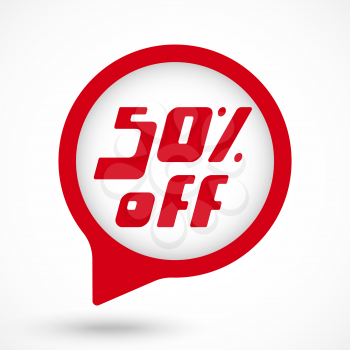 50 percent Off - discount sticker template. Special offer sale red tag. Vector Illustration.