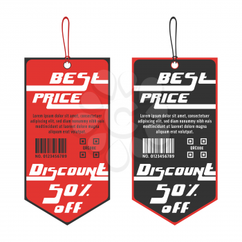 50 percent Off - discount sale template. Special offer sale red and black tag. Vector Illustration.