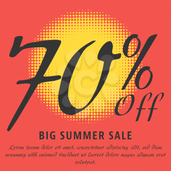 70 percent Off - big summer sale template. Colorful promotional banner or poster design. Vector Illustration.