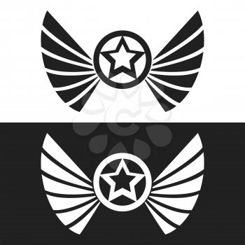 Star ring and wings logo template. Vector illustartion.