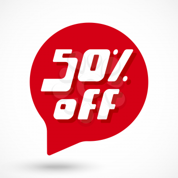 50 percent Off discount sticker template. Special offer sale red tag. Vector Illustration.