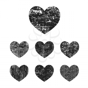 Grunge heart collection. Set of black grunge hearts isolated on white background. Vector illustration.
