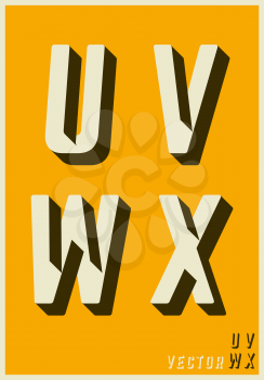 Alphabet font template. Set of letters U, V, W, X logo or icon glitch design. Vector illustration.