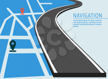 Map location banner. Navigation with pin pointer and road designed for cover brochure or flyer. Vector illustration.