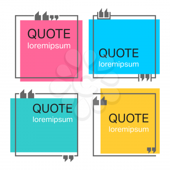 Colored quote square template. Quotes form and speech box isolated on white background. Vector illustration.