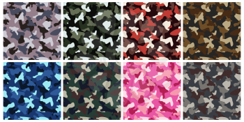 Camouflage clothing army seamless pattern. Set of military camo various color combination background. Vector illustration.