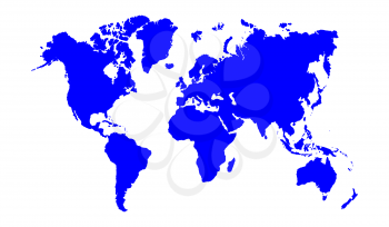 Blue world map isolated on white background. Vector illustration.