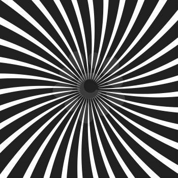 Black and white spiral ray background vintage design. Retro sunburst banner. Vector illustration.