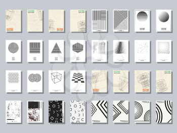 Set of trendy various geometric cover brochure, flyer template. Vector illustration.