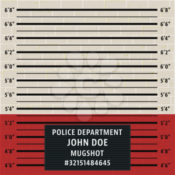 Police mugshot template. Brick wall with police lineup background. Vector illustration.