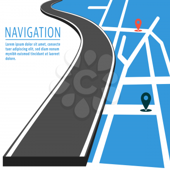 Navigation with pin pointer and road designed for cover brochure or flyer. Map location banner. Vector illustration.