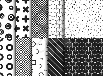 Set of trendy various geometric seamless pattern template. Vector illustration.