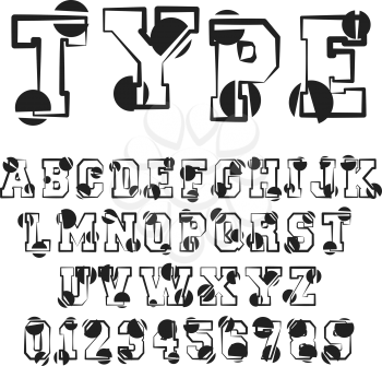 Alphabet font template. Set of letters and numbers modern art design. Vector illustration.