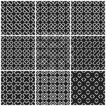 Black and white cross seamless pattern, abstract background set. Vector illustration.