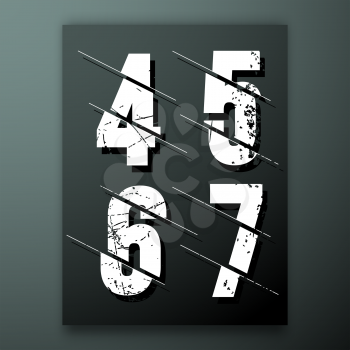Glitch number font template. Set of grunge numbers 4, 5, 6, 7 logo or icon. Vector illustration