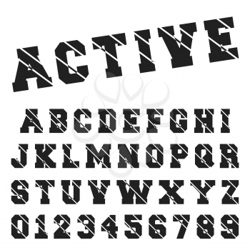 Alphabet font template. Set of letters and numbers active black and white design. Vector illustration.