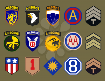 Airborne, air force and army patches typography or vintage stamp. Design for printing products, badge, applique, label, t shirt, jeans and casual wear print. Vector illustration.