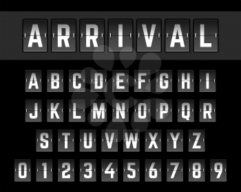 Alphabet font template. Set of letters and numbers airport design. Vector illustration.