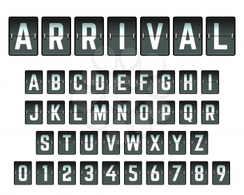 Alphabet font template. Set of letters and numbers arrival airport design. Vector illustration.