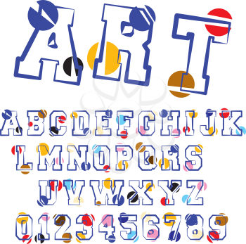 Alphabet font template. Set of letters and numbers modern art design. Vector illustration.