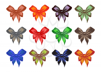 Set colored gift bows isolated on white background. Vector illustration.