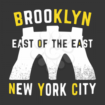 T-shirt print design. Brooklyn bridge New York city vintage stamp. Printing and badge, applique, label, t shirts, jeans, casual and urban wear. Vector illustration.