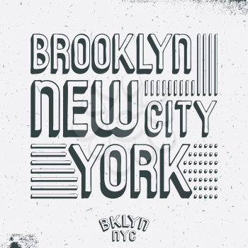 Brooklyn New York City t shirt print. Vintage design for printing products, badge, applique, t-shirt stamp, label, college clothing, jeans, casual wear or wall decor. Vector illustration.