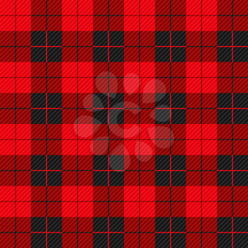 Lumberjack seamless pattern with diagonal lines. Buffalo plaid background with alternating red and black squares. Vector illustration.