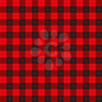 Buffalo plaid pattern with alternating red and black squares. Lumberjack seamless background with diagonal lines. Vector illustration.