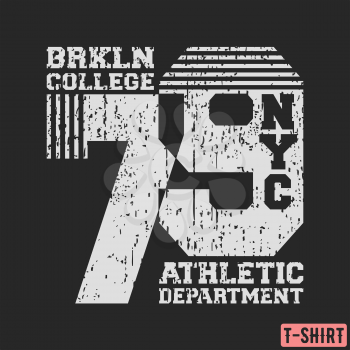 Brooklyn NYC college t-shirt textured stamp. Designed for printing products, badge, applique, label clothing, t-shirts stamps, jeans and casual wear. Vector illustration.