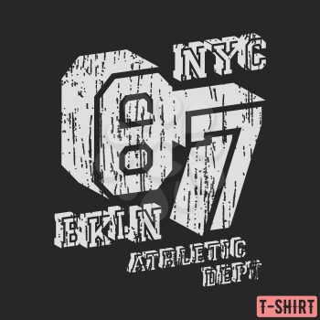 NYC BKLN t-shirt textured stamp. Designed for printing products, badge, applique, label clothing, t-shirts stamps, jeans and casual wear. Vector illustration.