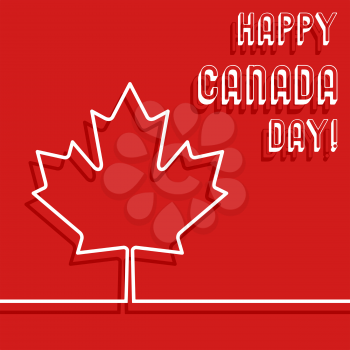 Happy Canada day poster. Maple leaf line design with text message for greeting card, printing products, flyer, brochure covers or booklet. Vector illustration.
