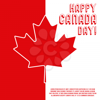 Happy Canada day poster. Maple leaf with text message for greeting card, printing products, flyer, brochure covers or booklet. Vector illustration.