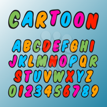 Alphabet font template. Set of letters and numbers cartoon design. Vector illustration.