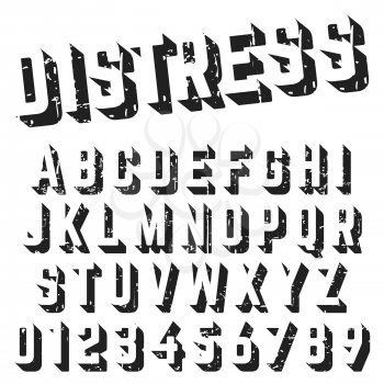 Alphabet font template. Set of letters and numbers distressed texture design. Vector illustration.