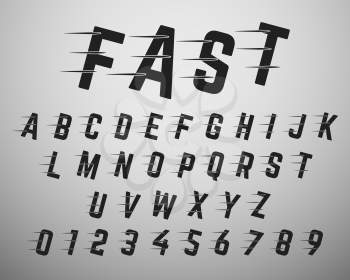 Alphabet font template. Set of letters and numbers fast design. Vector illustration.
