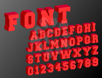 Alphabet font 3d template. Letters and numbers vintage design. Vector illustration.