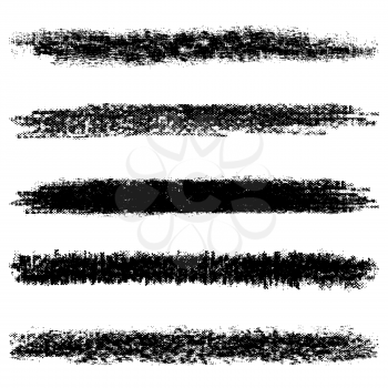 Set of black halftone brushes isolated on white background. Vector illustration.