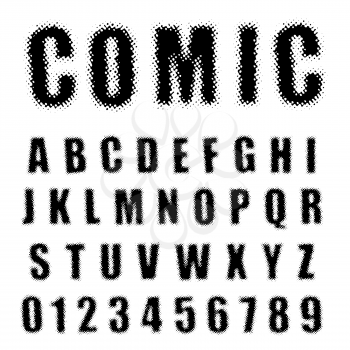 Alphabet font template. Set of letters and numbers comic halftone design. Vector illustration.