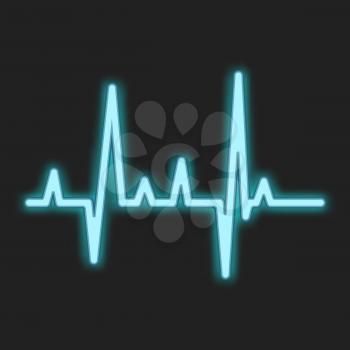Heartbeat blue neon sign. Heart beat symbol. Vector illustration