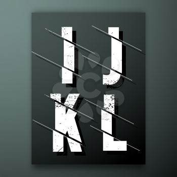 Glitch letter font template. Set of grunge letters I, J, K, L logo or icon. Vector illustration.