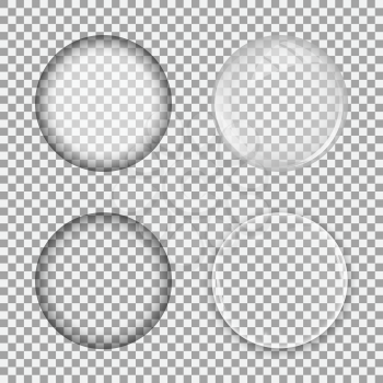 Set of glass lens on transparent background. Sphere bubble template. Vector illustration.